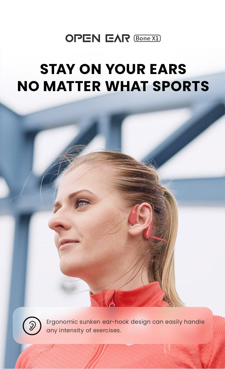 Open-Ear Bluetooth 5.2 Bone Conduction Headphones with Mic, Secure-Fit Lightweight Sports Earphones for Gym, Running & Hiking