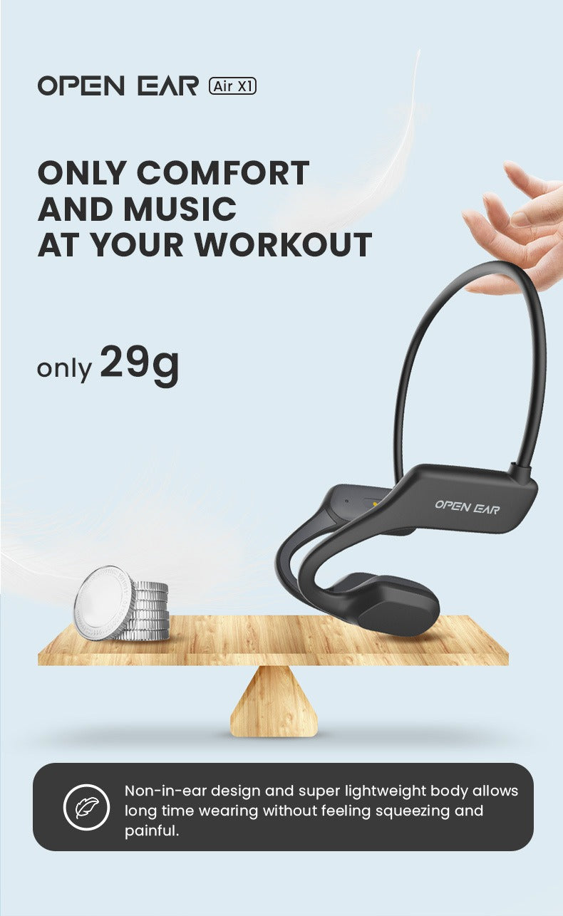 Open-Ear Bluetooth 5.2 Bone Conduction Headphones with Mic, Secure-Fit Lightweight Sports Earphones for Gym, Running & Hiking
