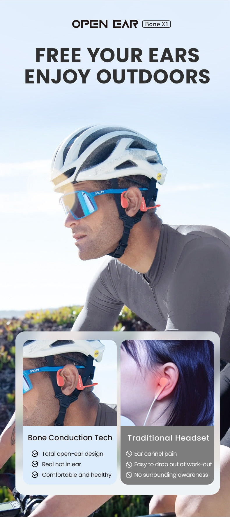 Open-Ear Bluetooth 5.2 Bone Conduction Headphones with Mic, Secure-Fit Lightweight Sports Earphones for Gym, Running & Hiking