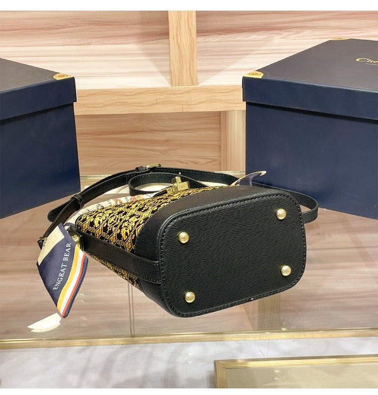 Vibrant Contrast Brocade Mini Bucket Handbag: Artisanal Crossbody Phone Pouch