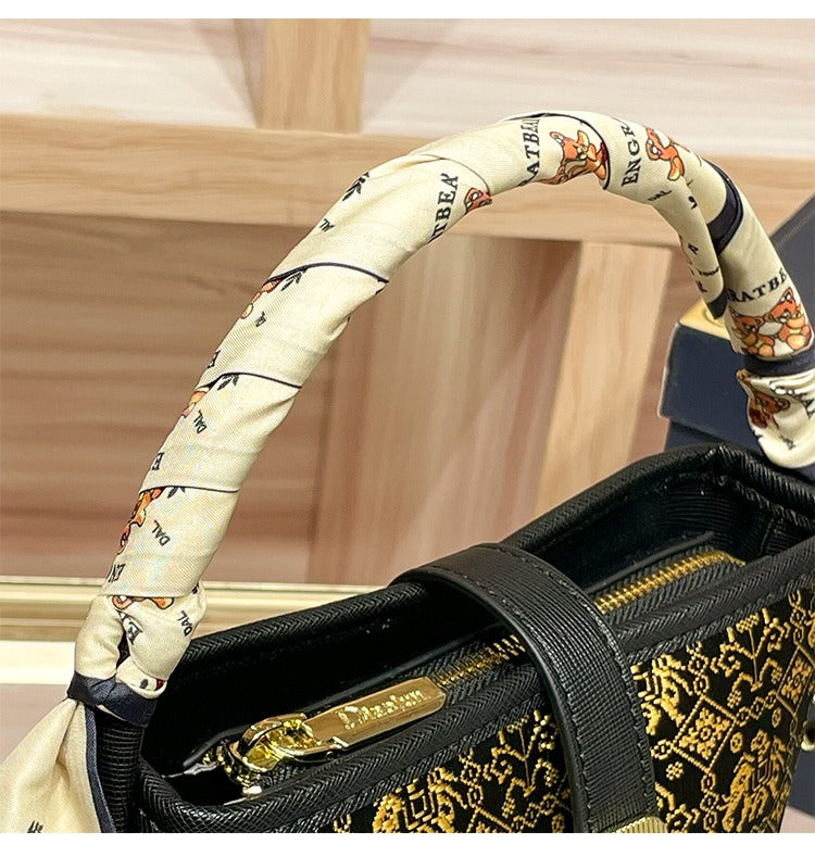 Vibrant Contrast Brocade Mini Bucket Handbag: Artisanal Crossbody Phone Pouch