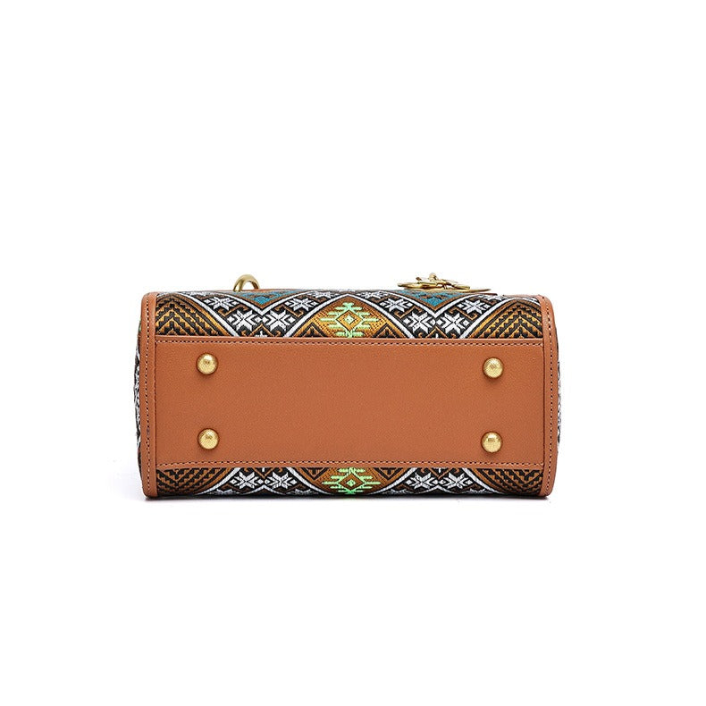 Women’s Designer Brocade Top-Handle Bag, Niche Vintage Jacquard Shoulder Crossbody Handbag with Strap