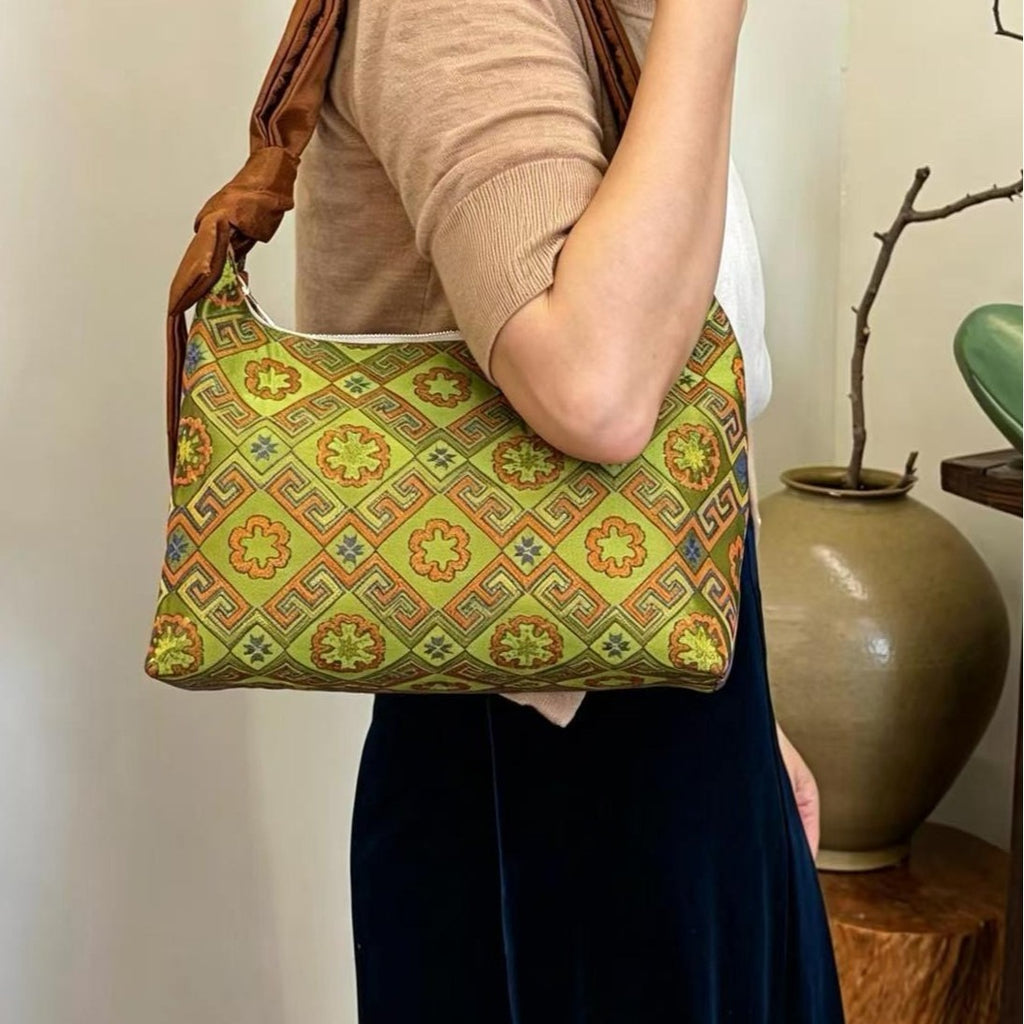 Dynasty Woven Brocade Large Tote: Elegant Handcrafted Shoulder & Crossbody Handbag