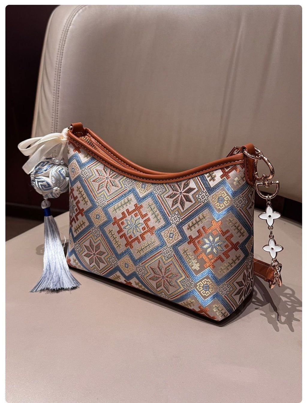 The Heritage Brocade Small Hobo: Handcrafted Ethnic Underarm Bag with Chain Accent