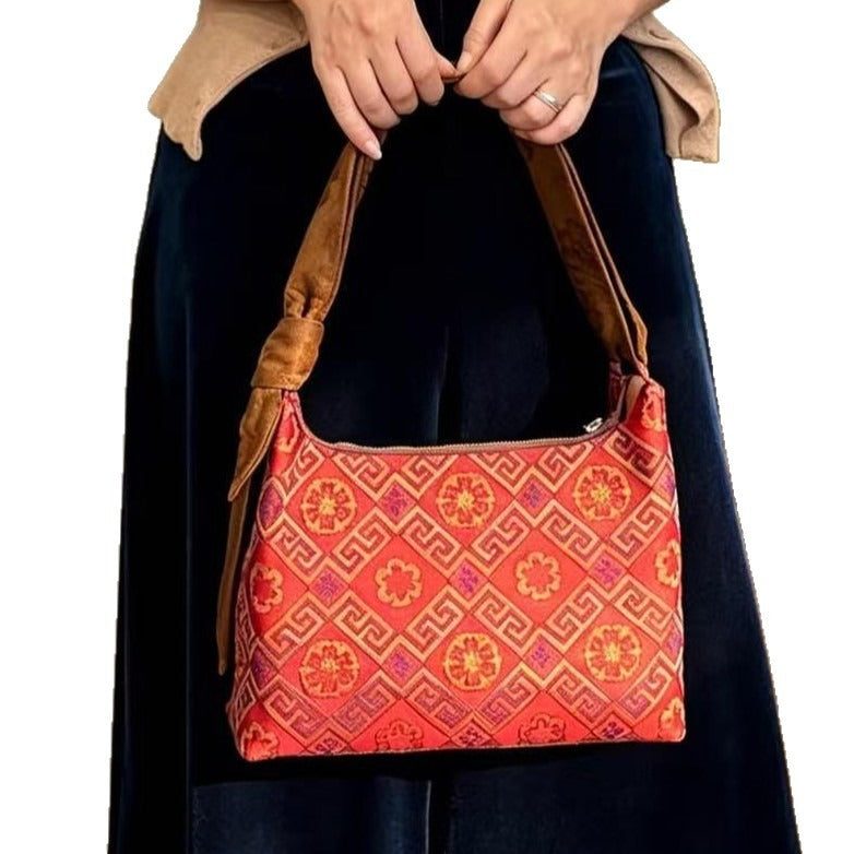 Dynasty Woven Brocade Large Tote: Elegant Handcrafted Shoulder & Crossbody Handbag