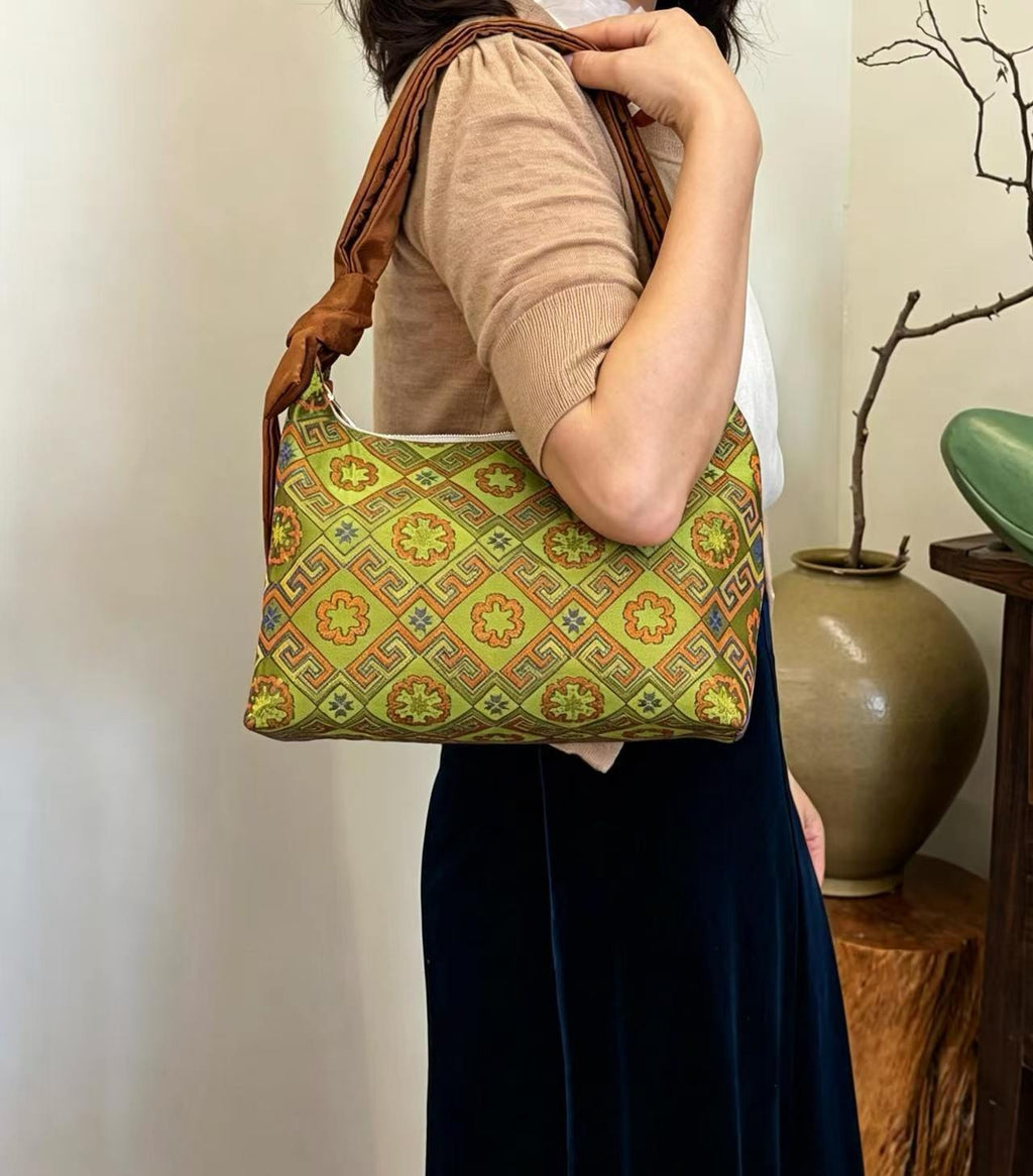 Dynasty Woven Brocade Large Tote: Elegant Handcrafted Shoulder & Crossbody Handbag