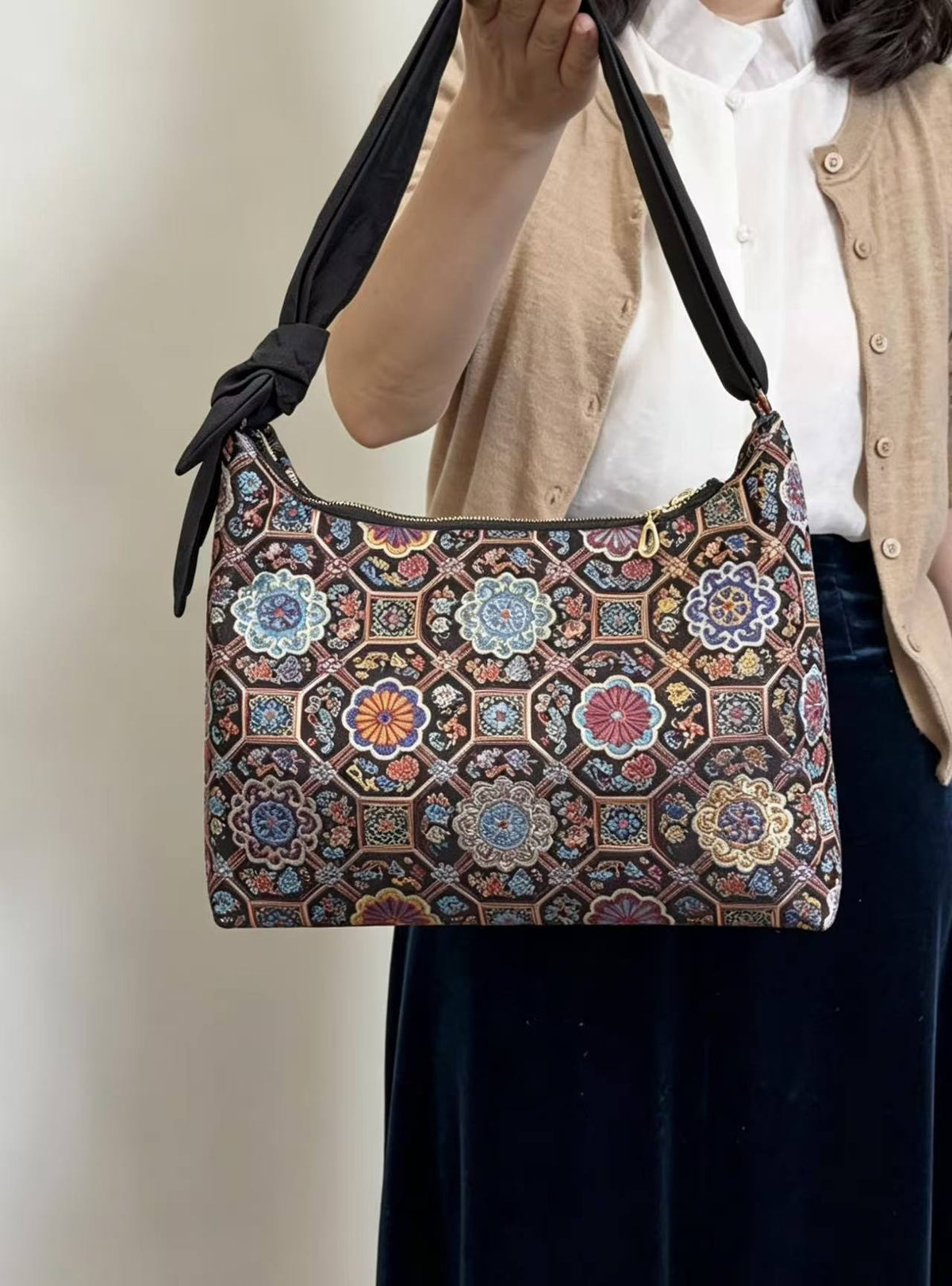 Dynasty Woven Brocade Large Tote: Elegant Handcrafted Shoulder & Crossbody Handbag