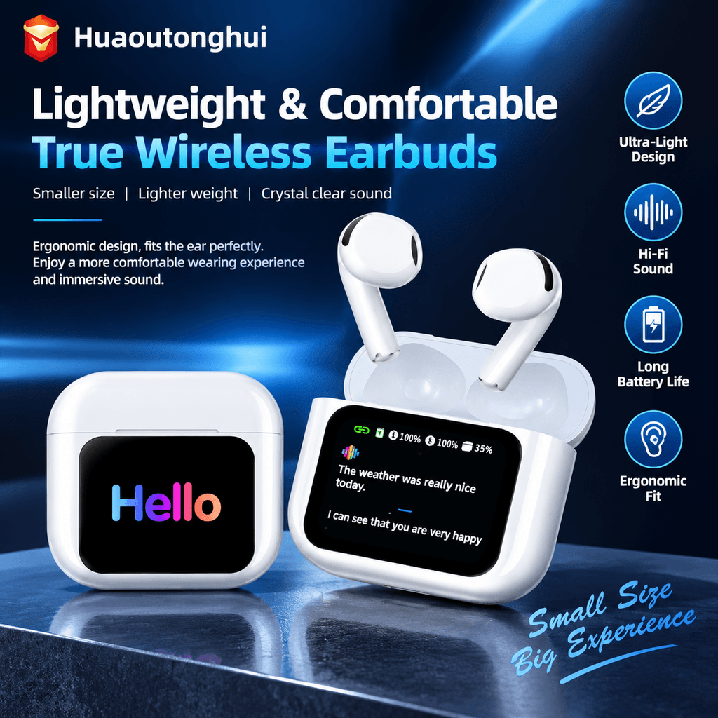 AI Wireless In-Ear Bluetooth Earphones with LCD Color Display Case, Active Noise Cancelling & Instant Voice Translation