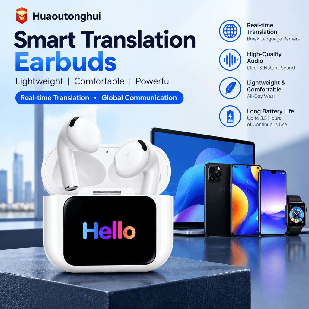 Kabellose In-Ear-Bluetooth-Kopfhörer mit KI, LCD-Farbanzeige am Etui, Active Noise Cancelling & Echtzeit-Sprachübersetzung