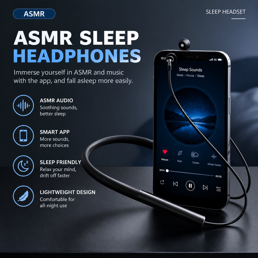 Ultra-Soft Silicone Neckband Bluetooth 5.0 Sleep Headphones with Microphone, Hi-Fi Sound & Noise Isolating Ear Tips for Snoring & Insomnia