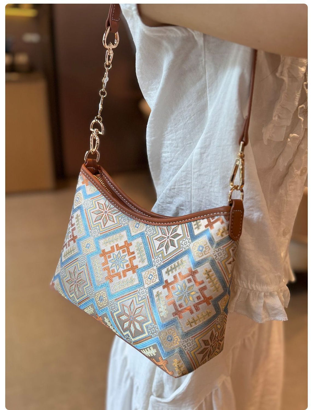 The Heritage Brocade Small Hobo: Handcrafted Ethnic Underarm Bag with Chain Accent